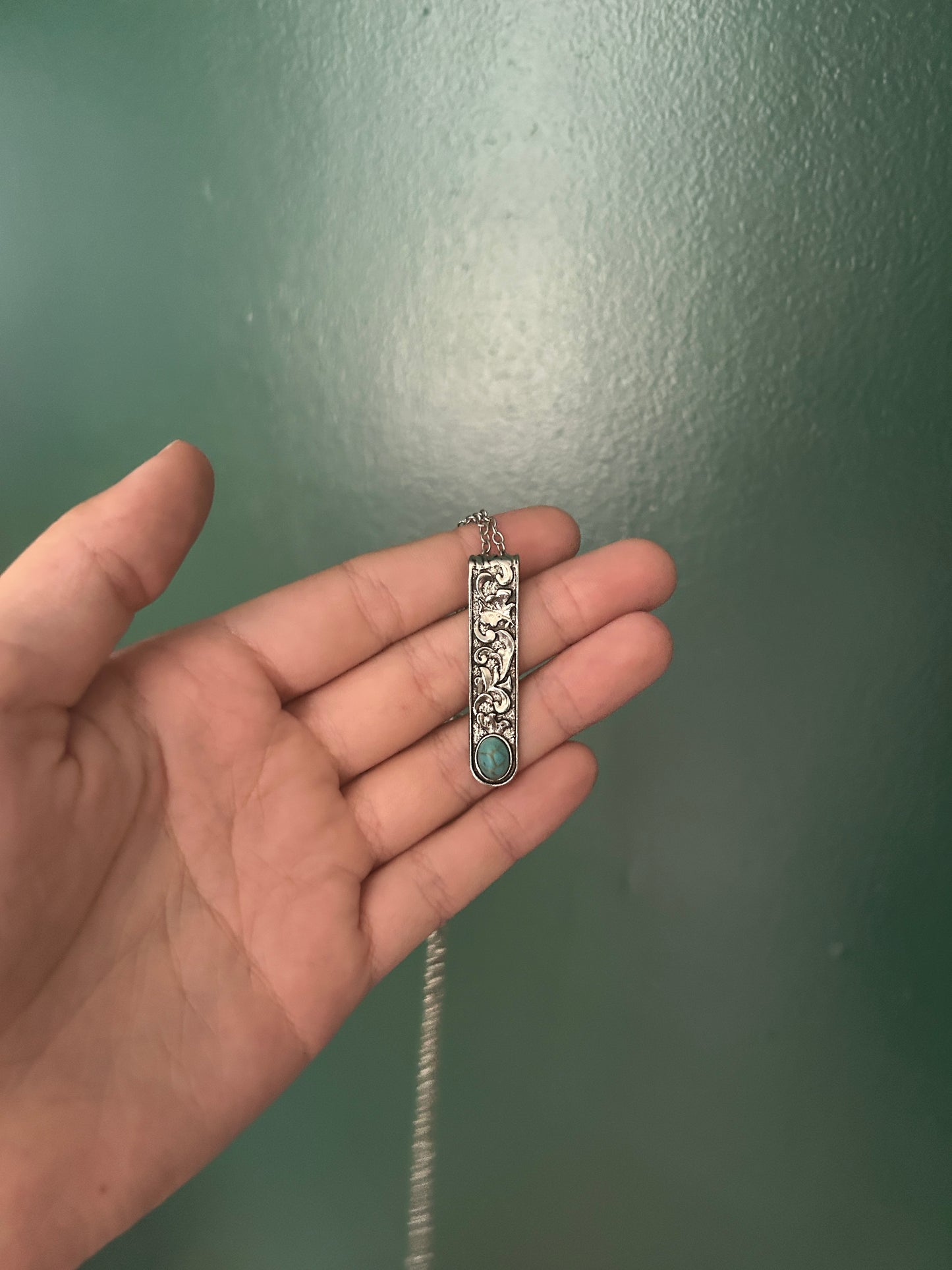 Faux Turquoise and Tooled Metal Necklace