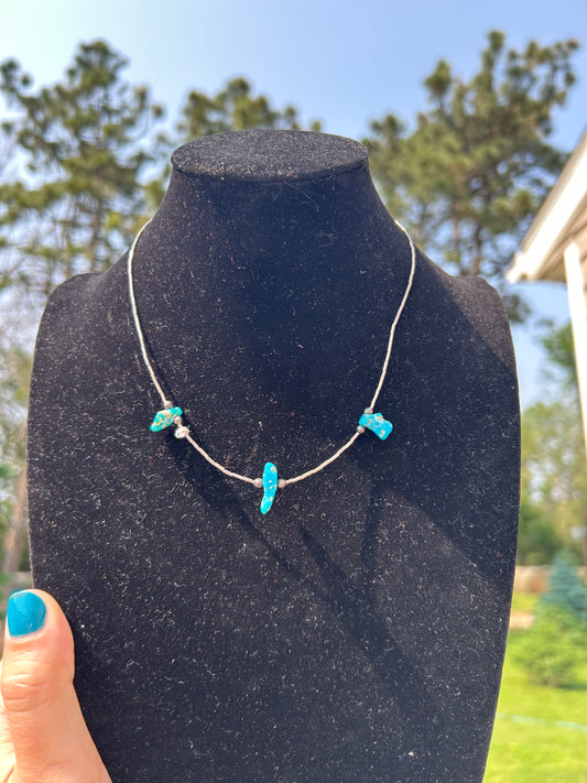 Liquid Silver and Turquoise Chunk Necklace