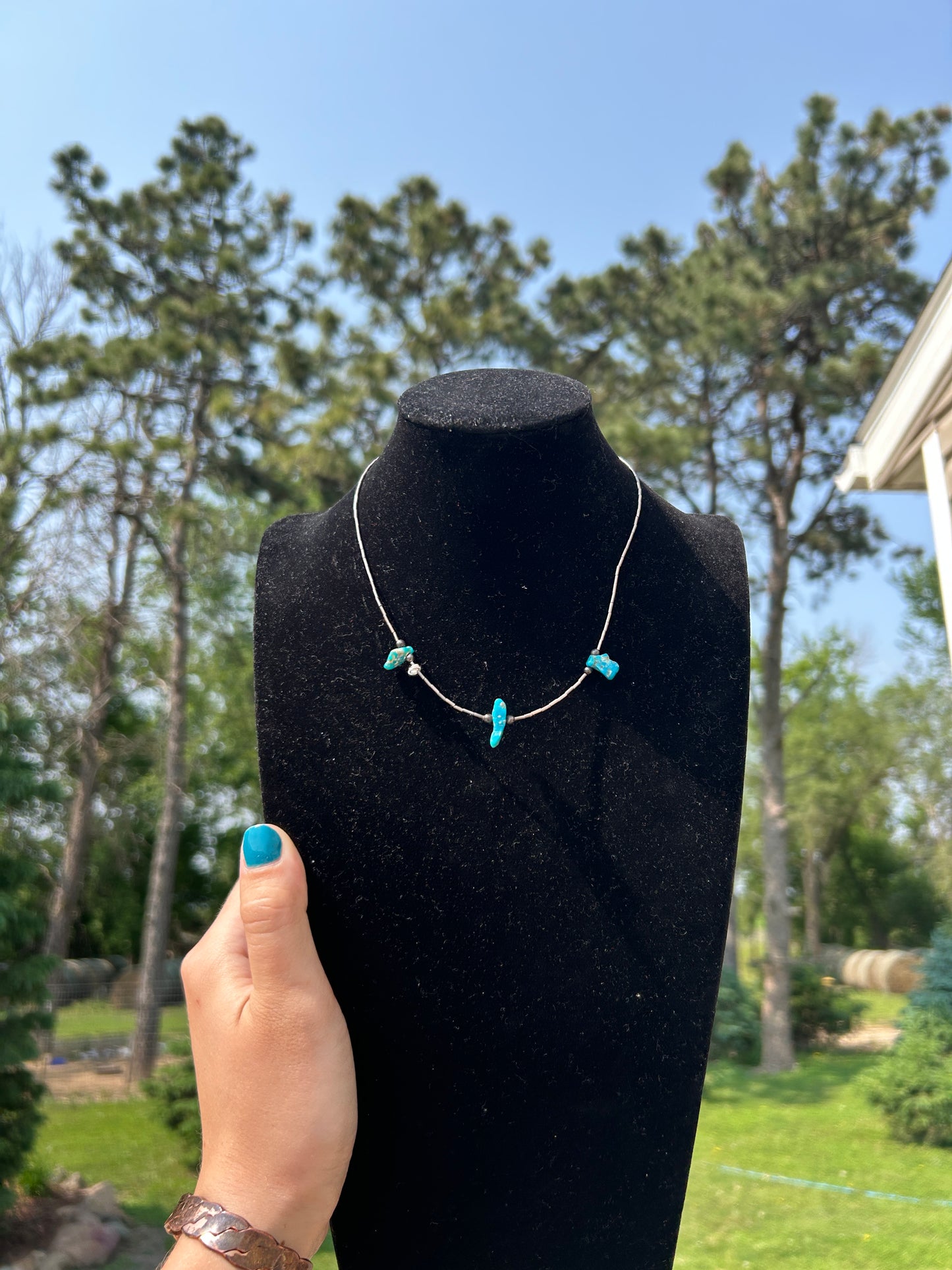 Liquid Silver and Turquoise Chunk Necklace