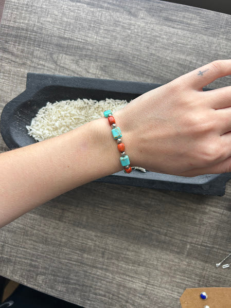 Turquoise and Coral Clasp Bracelet