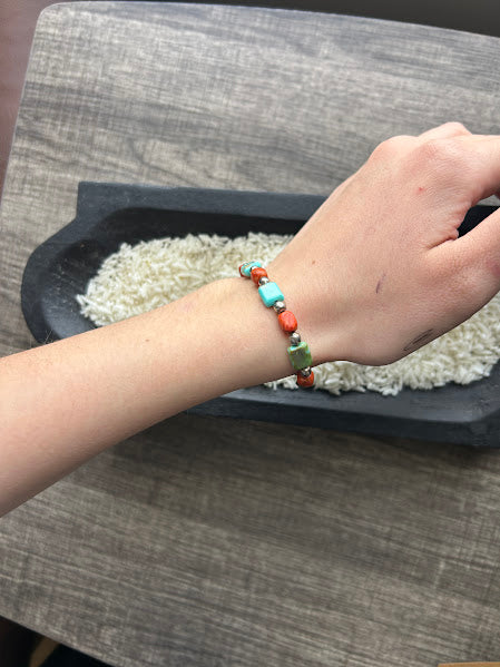 Turquoise and Coral Clasp Bracelet