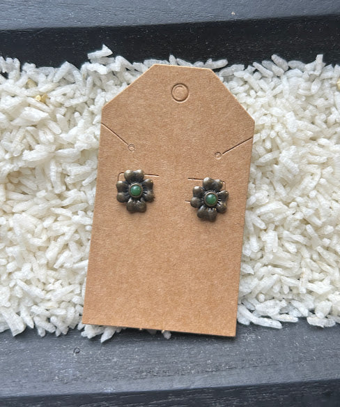 Bronze & Malachite Floral Studs